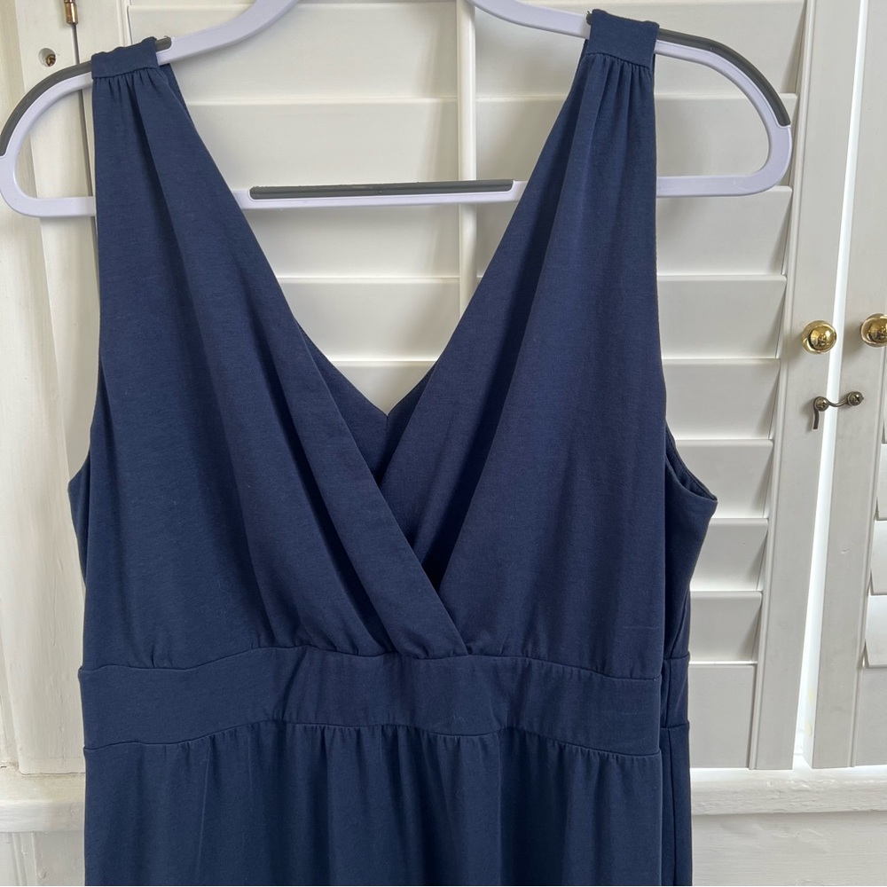 Garnet Hill 30839 Navy Blue V-Neck Modern Surplice Maxi Dress Women’s Size 14 - Picture 2 of 5